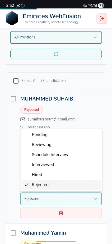 Mobile Candidate Status Update