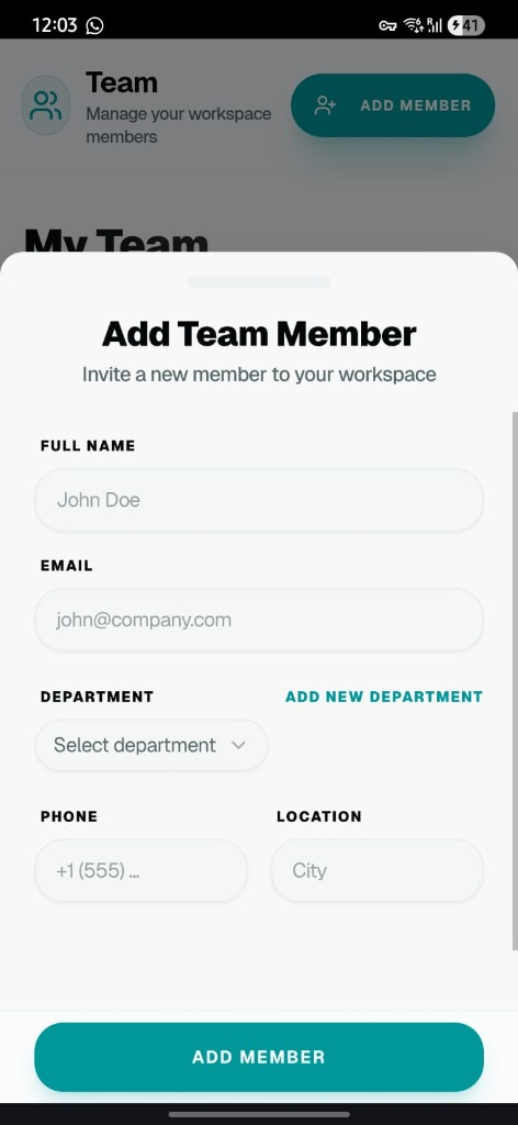 Add Team Member Interface