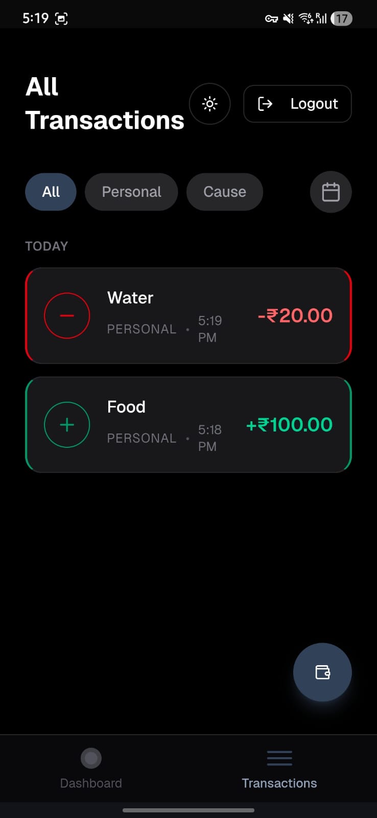 Transaction History & Filtering